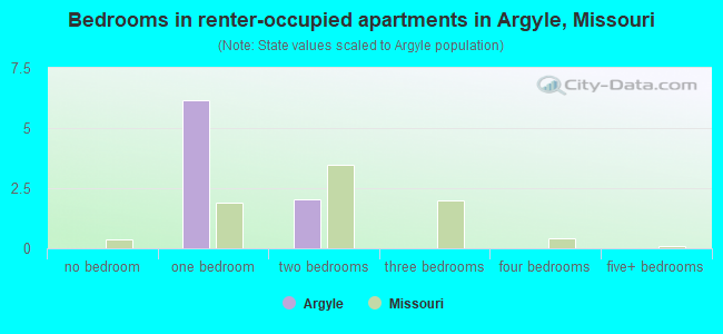 Bedrooms in renter-occupied apartments in Argyle, Missouri