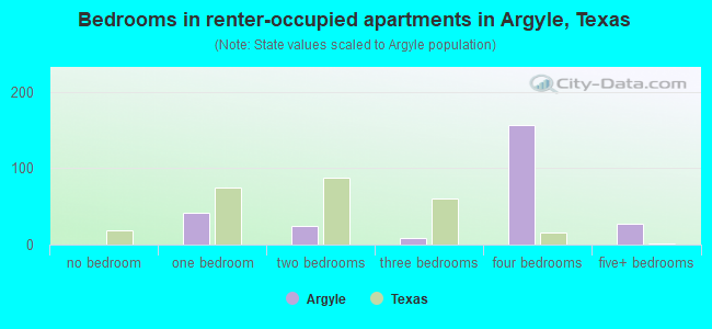 Bedrooms in renter-occupied apartments in Argyle, Texas