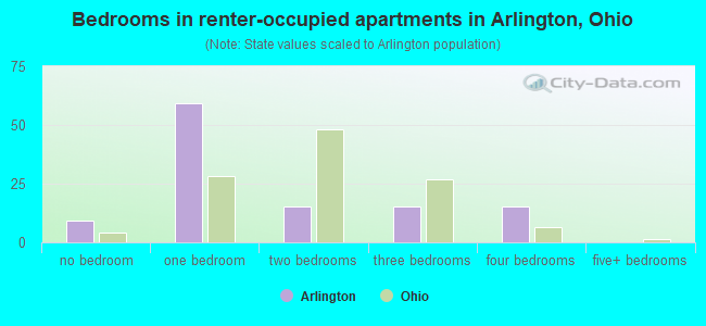 Bedrooms in renter-occupied apartments in Arlington, Ohio