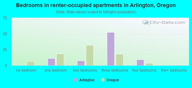 Bedrooms in renter-occupied apartments in Arlington, Oregon