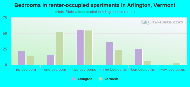 Bedrooms in renter-occupied apartments in Arlington, Vermont