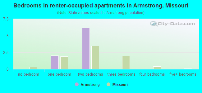 Bedrooms in renter-occupied apartments in Armstrong, Missouri