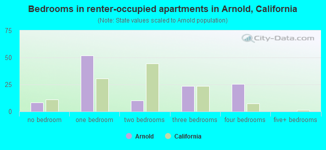 Bedrooms in renter-occupied apartments in Arnold, California