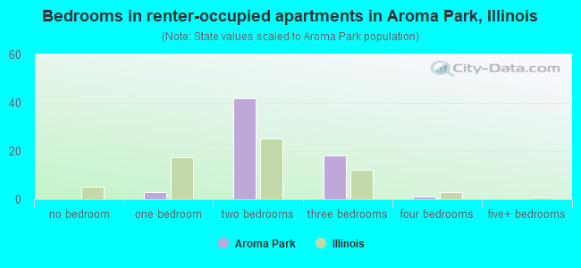 Bedrooms in renter-occupied apartments in Aroma Park, Illinois