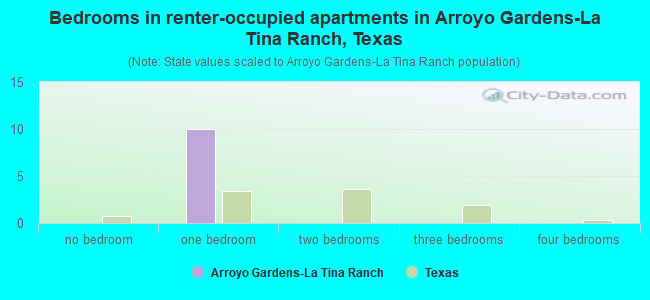 Bedrooms in renter-occupied apartments in Arroyo Gardens-La Tina Ranch, Texas