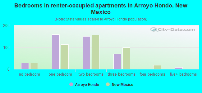 Bedrooms in renter-occupied apartments in Arroyo Hondo, New Mexico