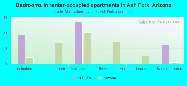 Bedrooms in renter-occupied apartments in Ash Fork, Arizona
