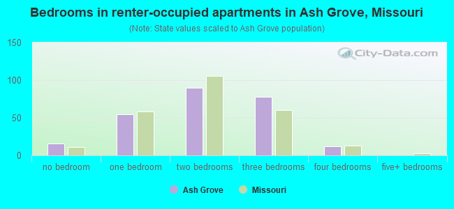 Bedrooms in renter-occupied apartments in Ash Grove, Missouri