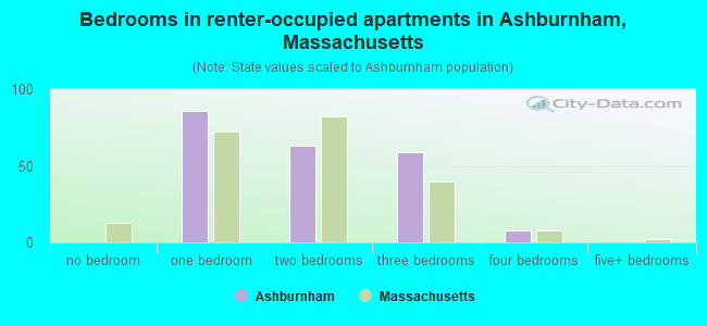 Bedrooms in renter-occupied apartments in Ashburnham, Massachusetts