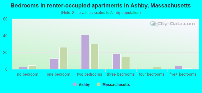 Bedrooms in renter-occupied apartments in Ashby, Massachusetts