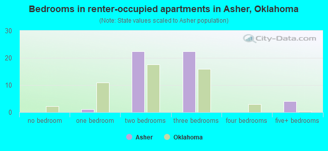 Bedrooms in renter-occupied apartments in Asher, Oklahoma