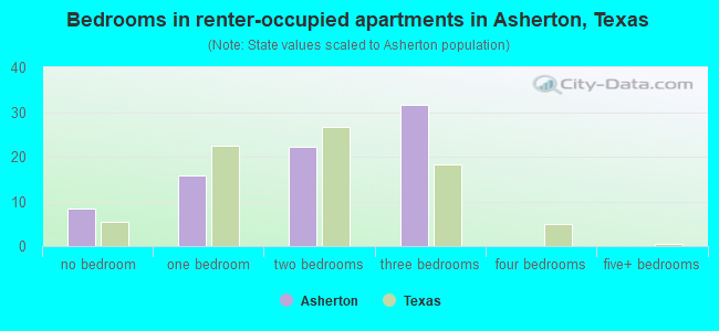 Bedrooms in renter-occupied apartments in Asherton, Texas