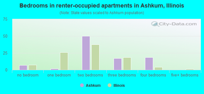 Bedrooms in renter-occupied apartments in Ashkum, Illinois