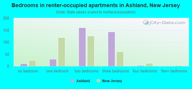 Bedrooms in renter-occupied apartments in Ashland, New Jersey