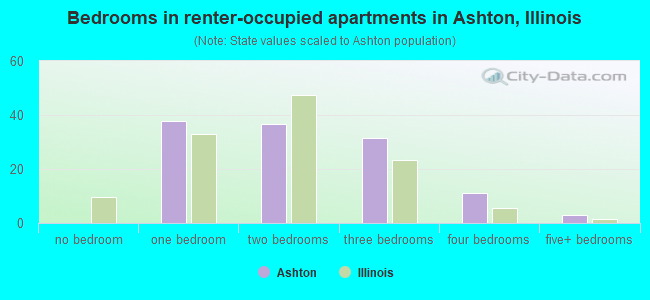 Bedrooms in renter-occupied apartments in Ashton, Illinois
