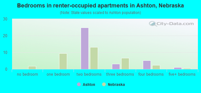 Bedrooms in renter-occupied apartments in Ashton, Nebraska