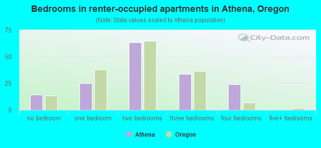 Bedrooms in renter-occupied apartments in Athena, Oregon