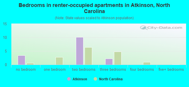 Bedrooms in renter-occupied apartments in Atkinson, North Carolina