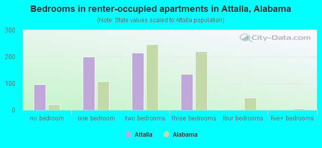 Bedrooms in renter-occupied apartments in Attalla, Alabama
