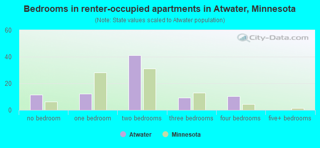 Bedrooms in renter-occupied apartments in Atwater, Minnesota