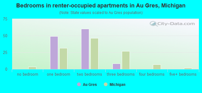 Bedrooms in renter-occupied apartments in Au Gres, Michigan