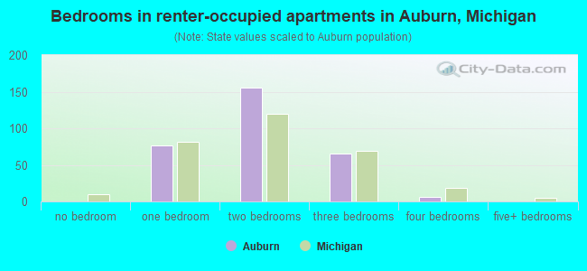 Bedrooms in renter-occupied apartments in Auburn, Michigan