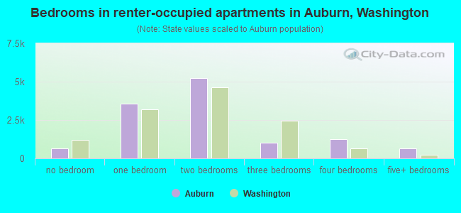 Bedrooms in renter-occupied apartments in Auburn, Washington