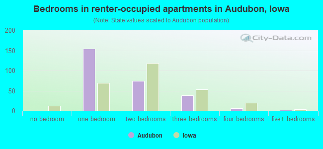 Bedrooms in renter-occupied apartments in Audubon, Iowa