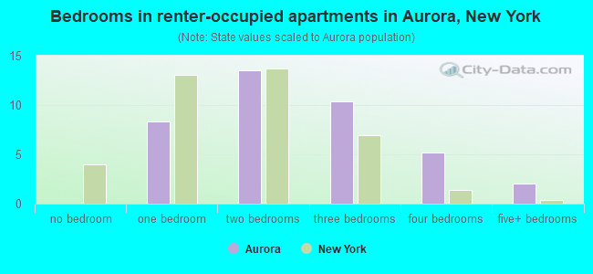 Bedrooms in renter-occupied apartments in Aurora, New York