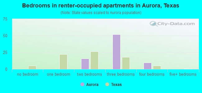 Bedrooms in renter-occupied apartments in Aurora, Texas
