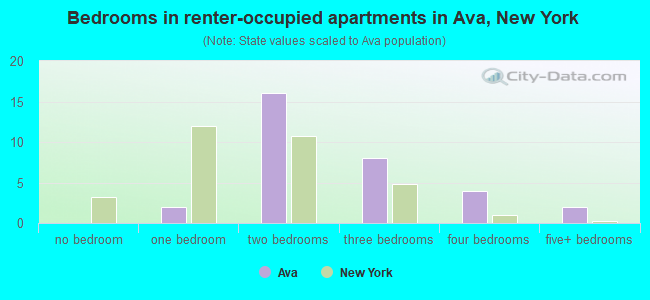 Bedrooms in renter-occupied apartments in Ava, New York
