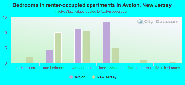 Bedrooms in renter-occupied apartments in Avalon, New Jersey