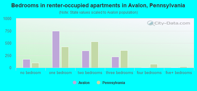 Bedrooms in renter-occupied apartments in Avalon, Pennsylvania