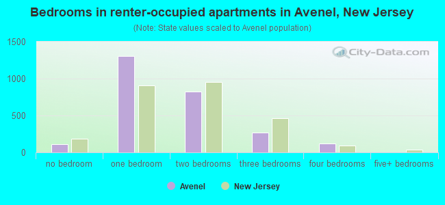 Bedrooms in renter-occupied apartments in Avenel, New Jersey