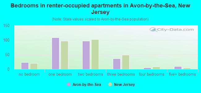 Bedrooms in renter-occupied apartments in Avon-by-the-Sea, New Jersey