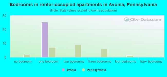Bedrooms in renter-occupied apartments in Avonia, Pennsylvania