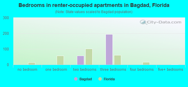 Bedrooms in renter-occupied apartments in Bagdad, Florida