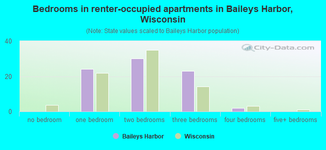 Bedrooms in renter-occupied apartments in Baileys Harbor, Wisconsin