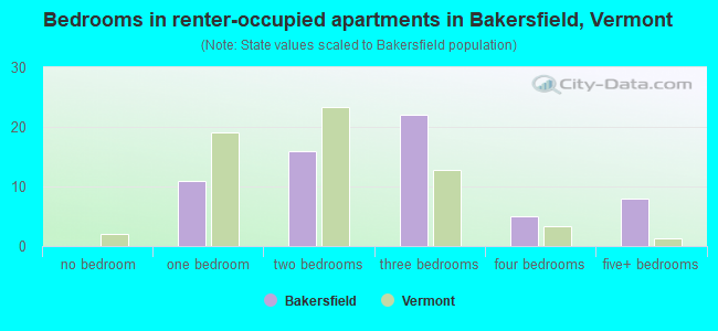 Bedrooms in renter-occupied apartments in Bakersfield, Vermont