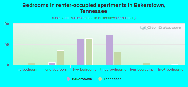 Bedrooms in renter-occupied apartments in Bakerstown, Tennessee