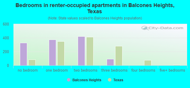 Bedrooms in renter-occupied apartments in Balcones Heights, Texas