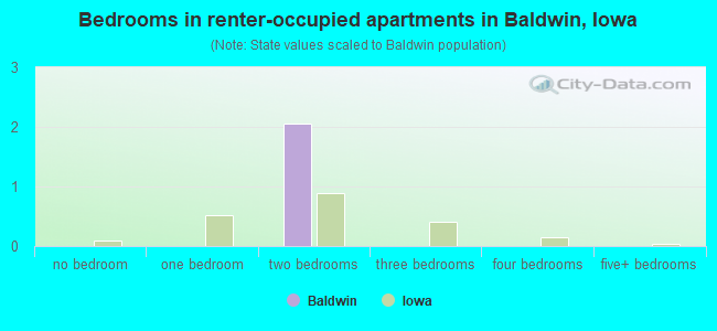 Bedrooms in renter-occupied apartments in Baldwin, Iowa