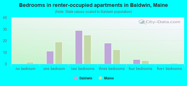 Bedrooms in renter-occupied apartments in Baldwin, Maine