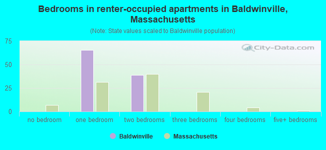 Bedrooms in renter-occupied apartments in Baldwinville, Massachusetts