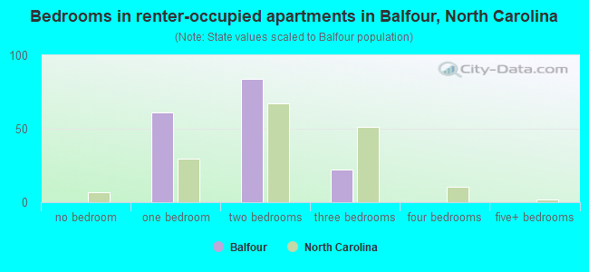 Bedrooms in renter-occupied apartments in Balfour, North Carolina