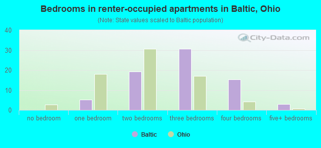 Bedrooms in renter-occupied apartments in Baltic, Ohio