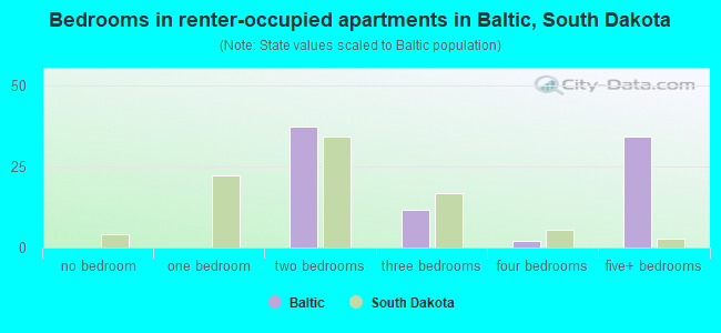 Bedrooms in renter-occupied apartments in Baltic, South Dakota
