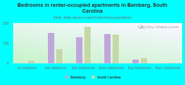 Bedrooms in renter-occupied apartments in Bamberg, South Carolina