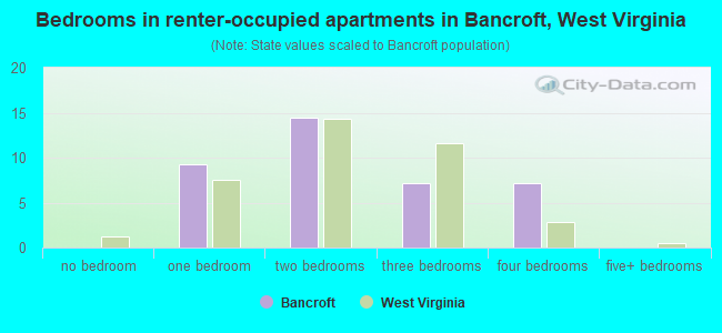 Bedrooms in renter-occupied apartments in Bancroft, West Virginia