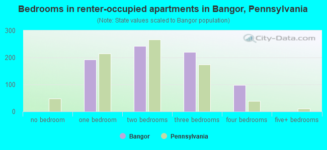 Bedrooms in renter-occupied apartments in Bangor, Pennsylvania